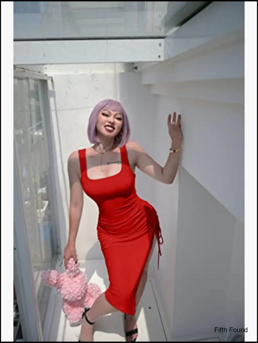Women's Sleeveless Bodycon Midi Dress with Side Slit - Picture 7 of 7